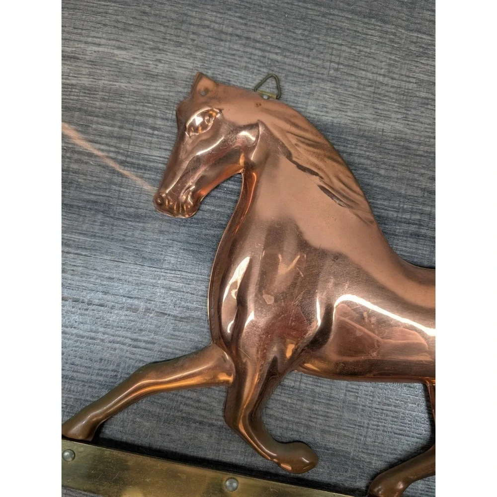 Vintage‎ Copper Horse Key Holder Wall Mount Brass Hooks Equestrian Decor